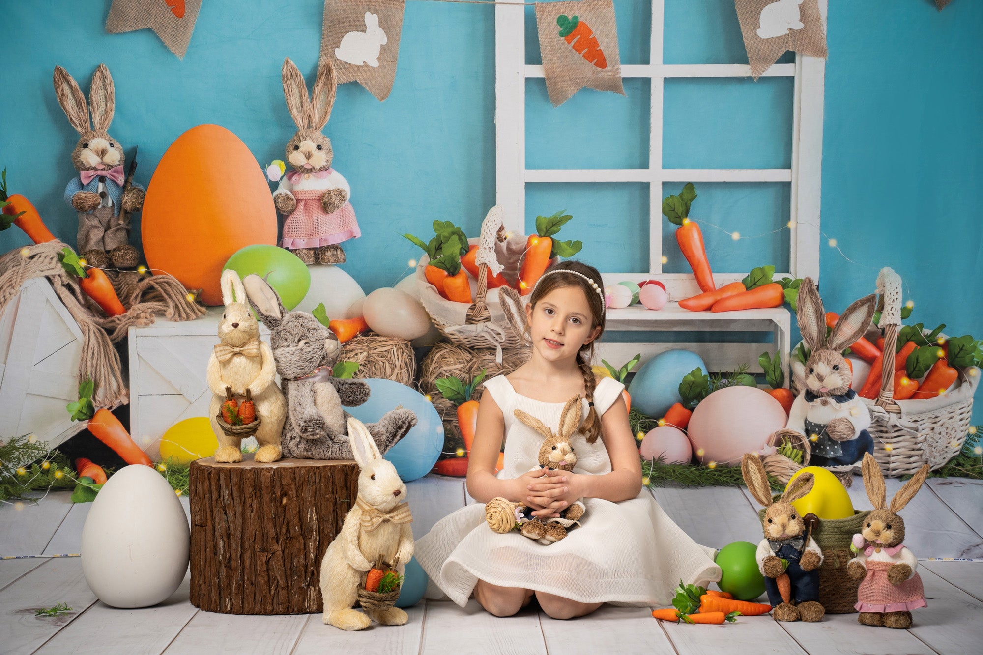 Kate Easter Bunny Carrot Blue Backdrop Designed by Emetselch -UK