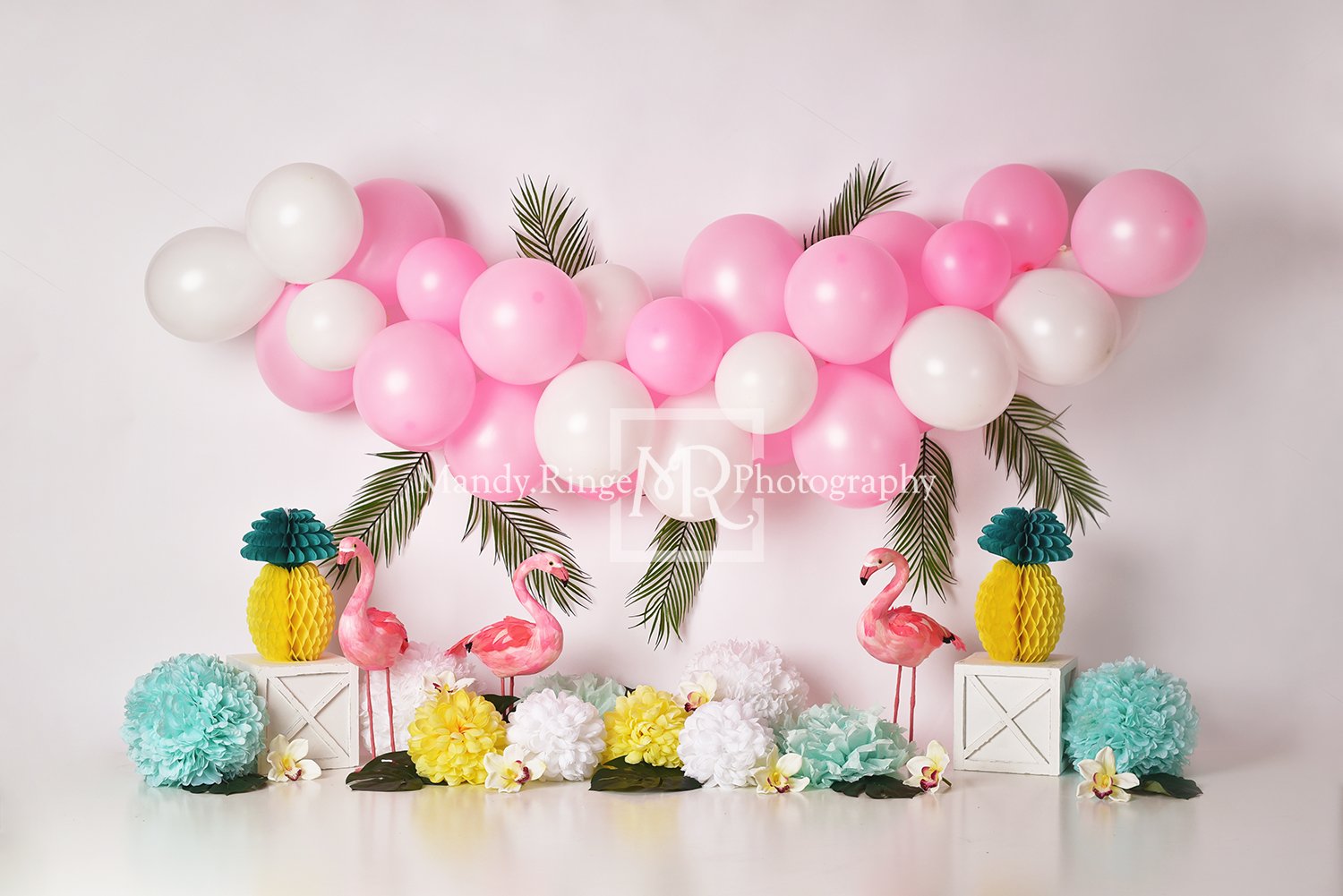 Kate Summer Balloons Flowers Flamingo Backdrop Designed by Mandy Ringe Photography -UK