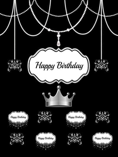 Birthday Party Black backdrop with Silver Crown - Kate backdrops UK