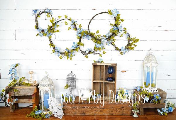 Kate Enchanted Blue Floral Wreaths Backdrops Designed by Arica Kirby -UK