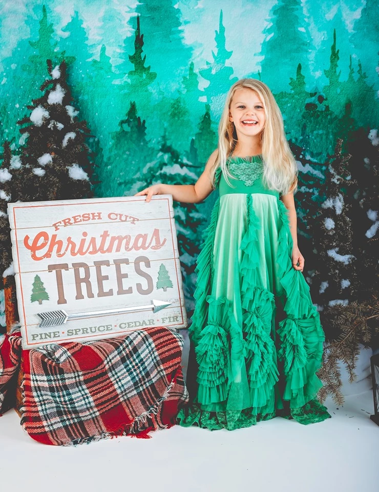 Kate Christmas Green Pine Trees Snow Farm Backdrop Designed By Jerry_Sina -UK