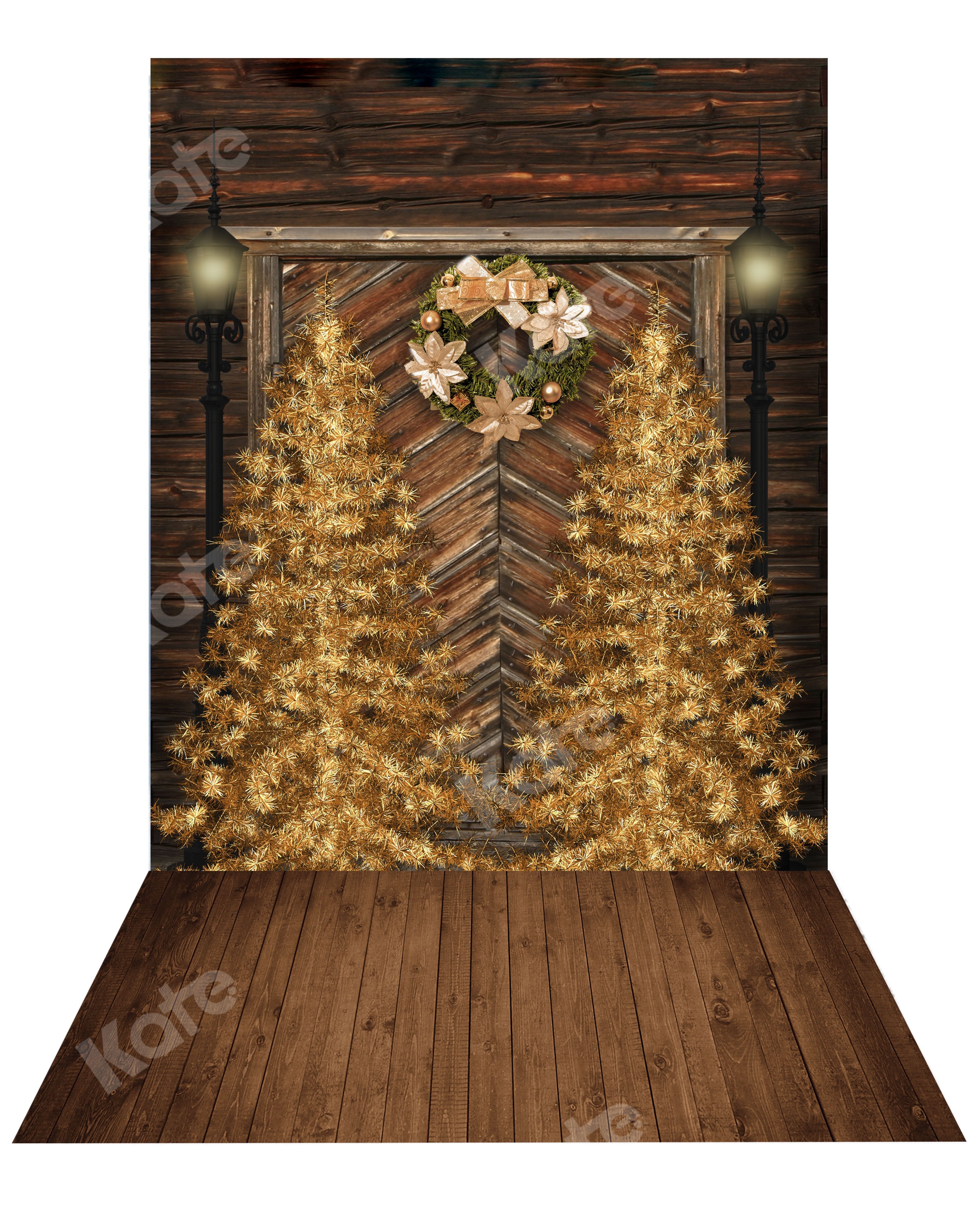 Kate Christmas Gold Tree Backdrop+ Wood Rubber Floor Mat -UK