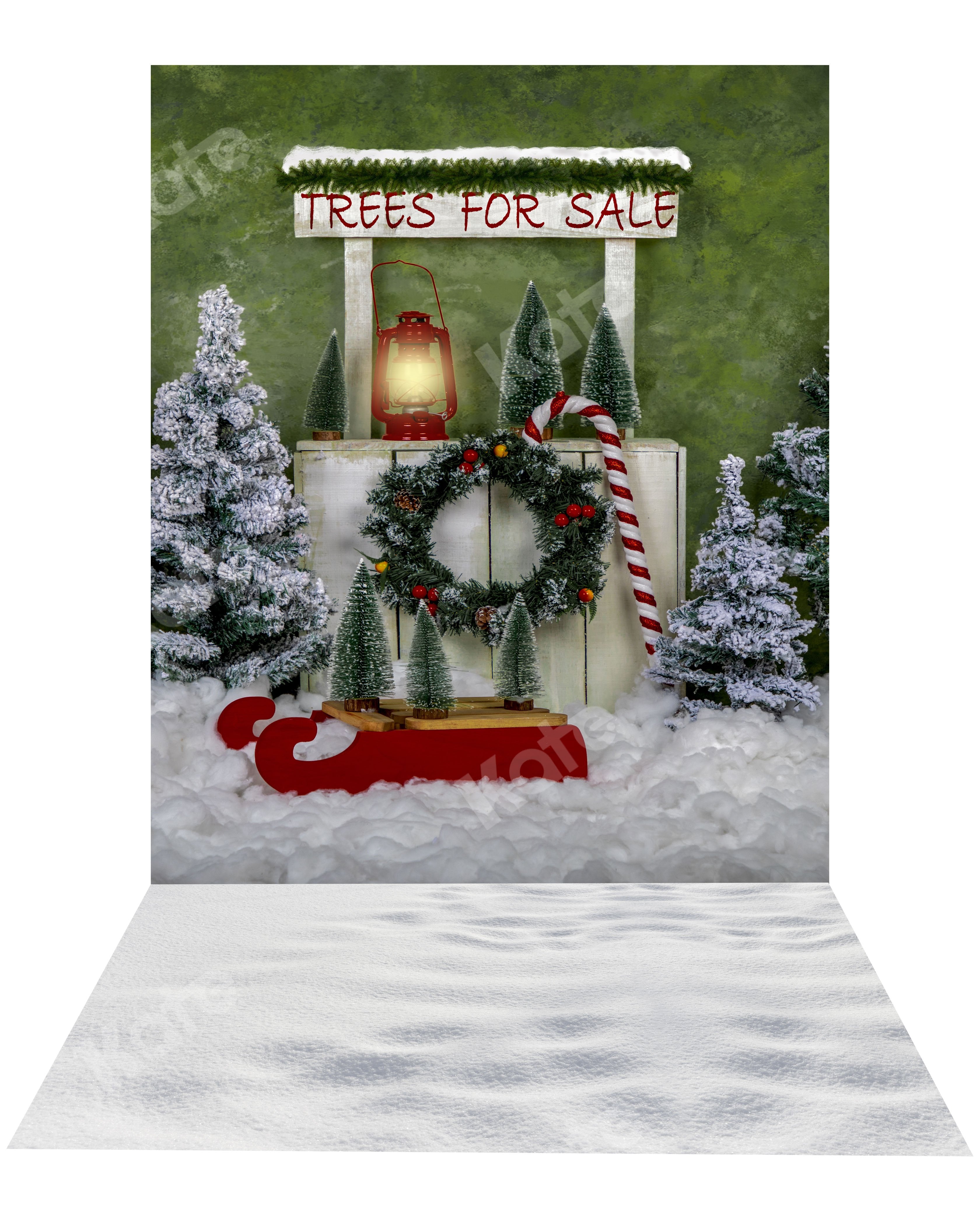 Kate Christmas Tree Stand Backdrop+ Snow Rubber Floor Mat -UK
