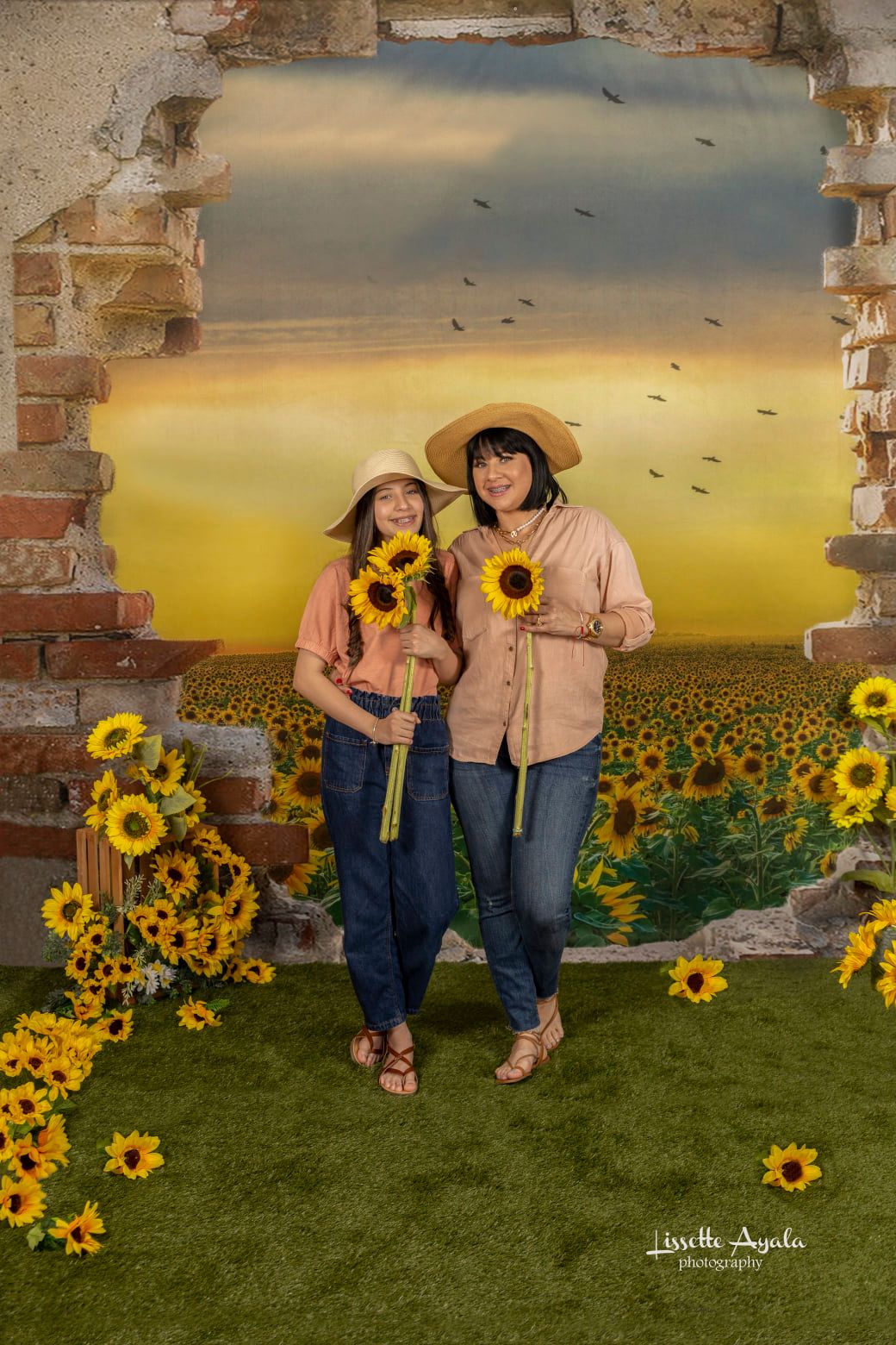 Kate Sunflower Field Backdrop with Broken Wall Designed by Chain Photography -UK
