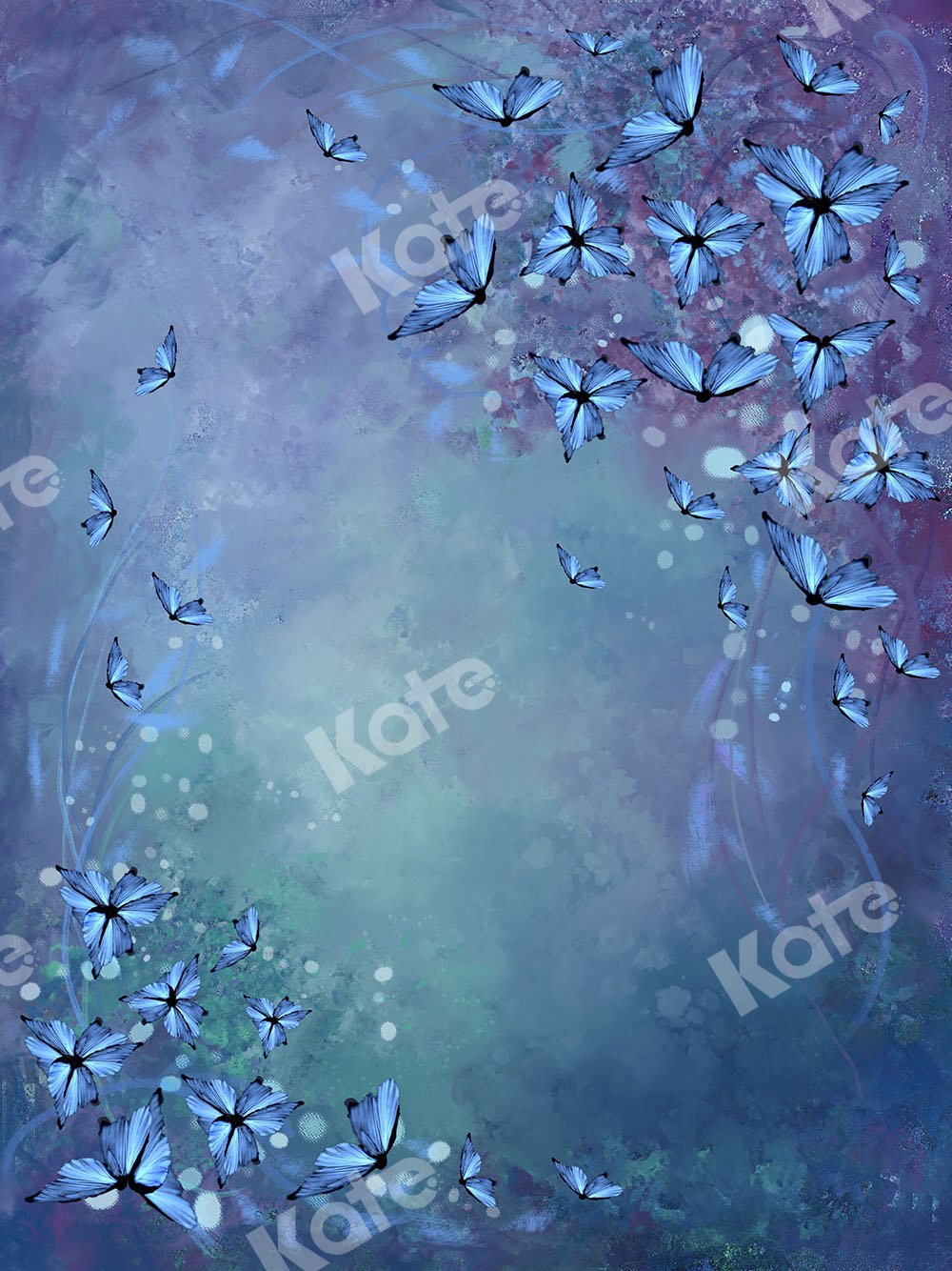 Kate Fine Art Backdrop Blue Flowers with Butterflies Designed by GQ