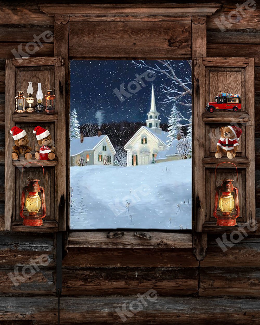 Kate Beers Wood Window Christmas Backdrop Designed by Chain Photography -UK