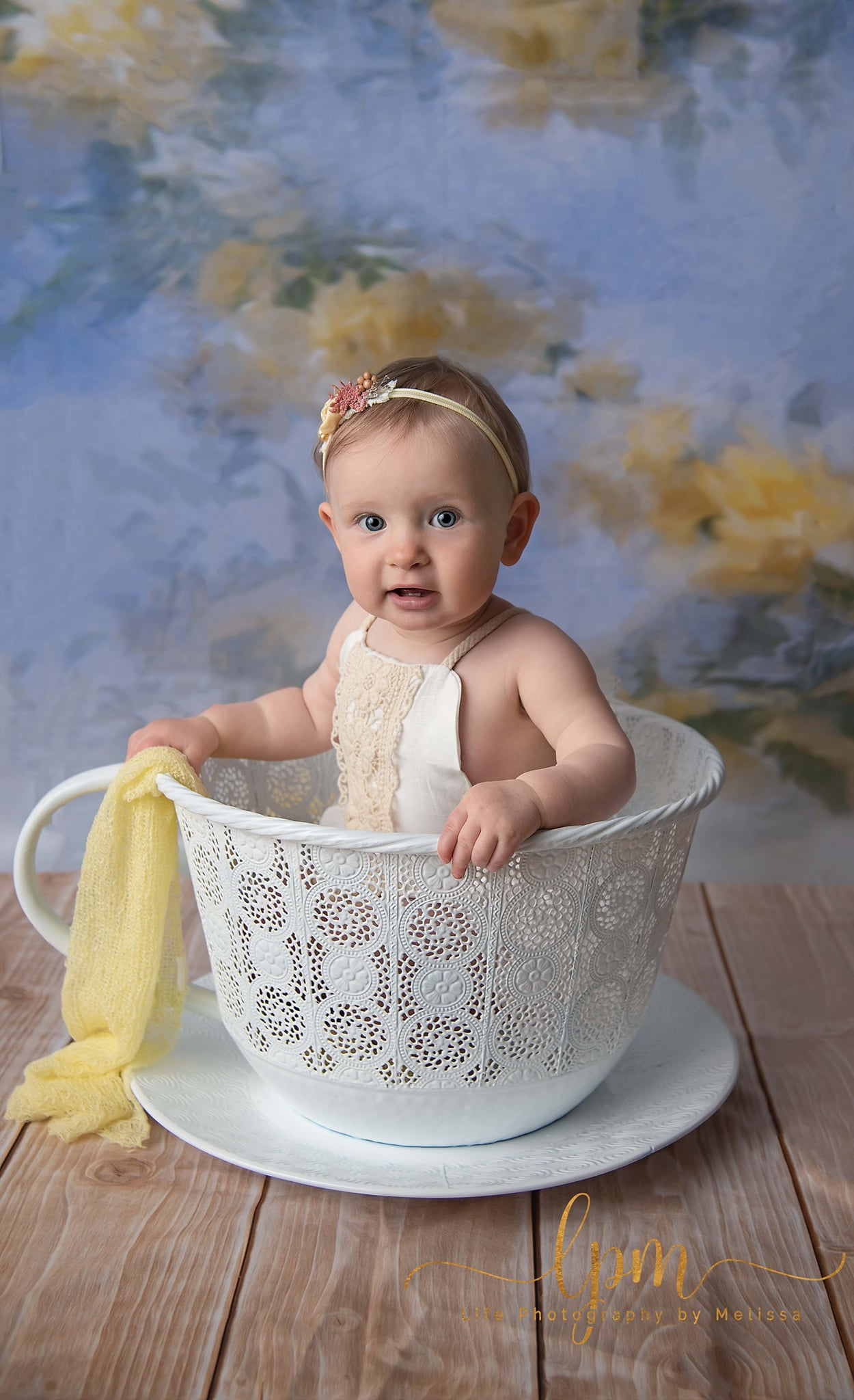 Kate Spring Floral Backdrop with wood floor part (fabric) Designed by Chain Photography -UK
