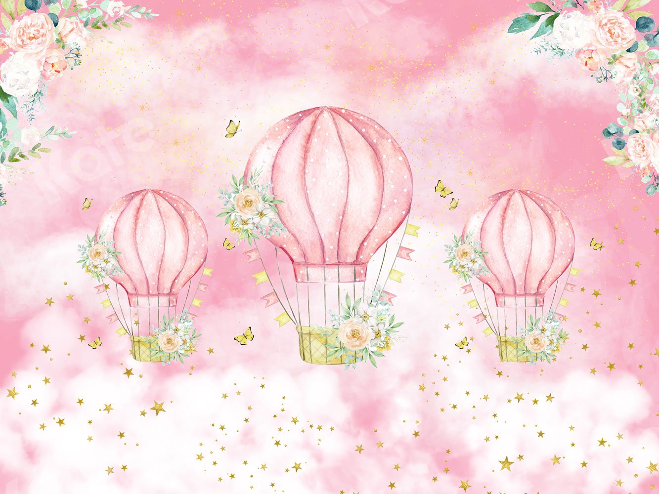 Kate Cake Smash Backdrop Stars Pink Clouds Hot Air Balloons Designed By JS Photography -UK