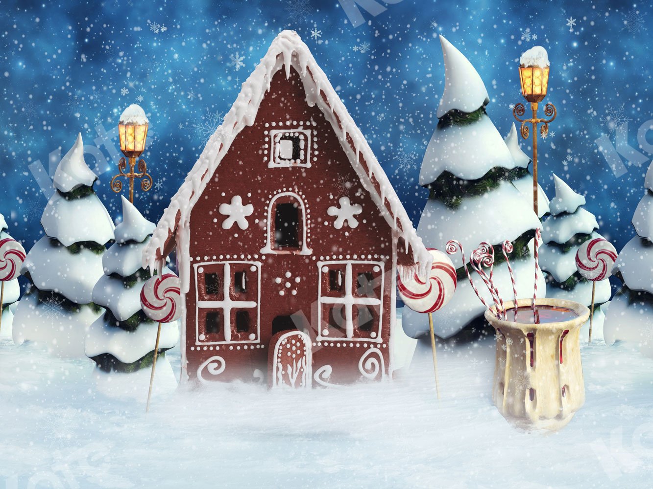 Kate Christmas Gingerbread House Snow Backdrop for Photography -UK