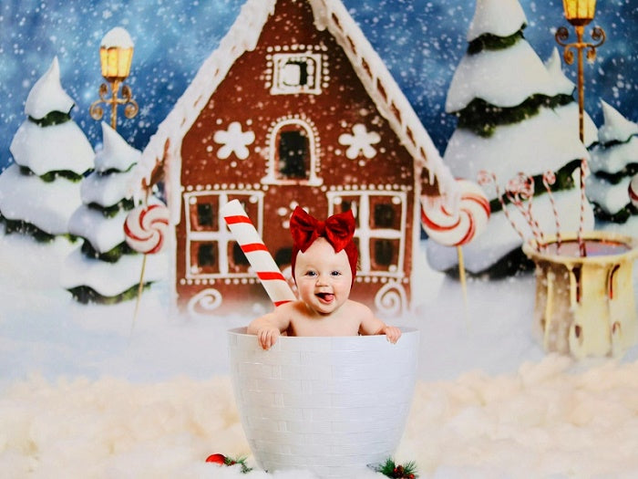 Kate Christmas Gingerbread House Snow Backdrop for Photography -UK
