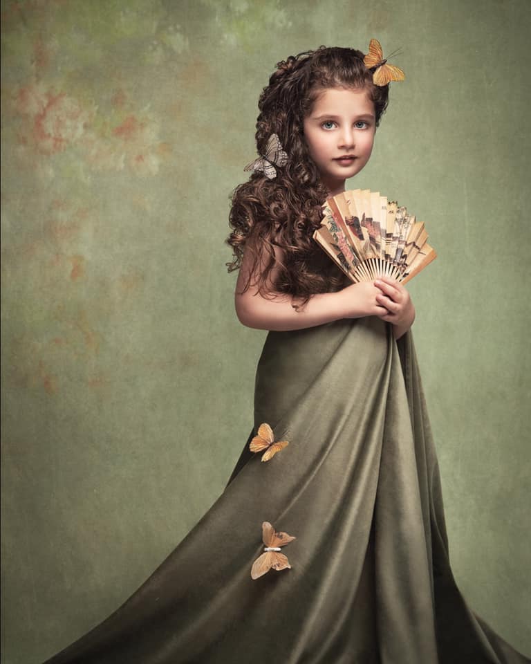 Kate Abstract Texture Cambridge Blue with Green Flowers Backdrop Designed by Jerry_Sina -UK