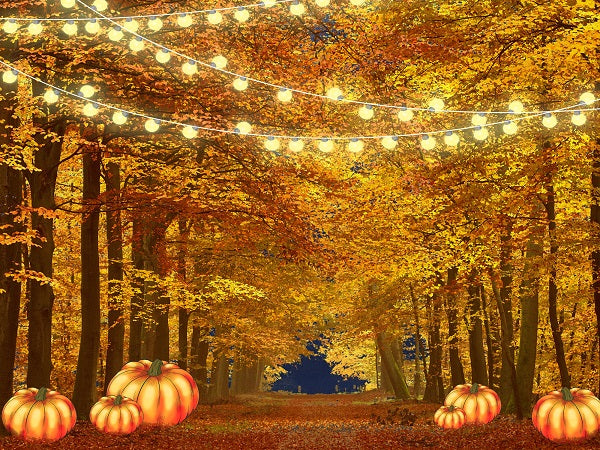 Thanksgiving Pumpkin Fall Trees Backdrop