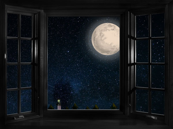 Window Night with Moon and Star