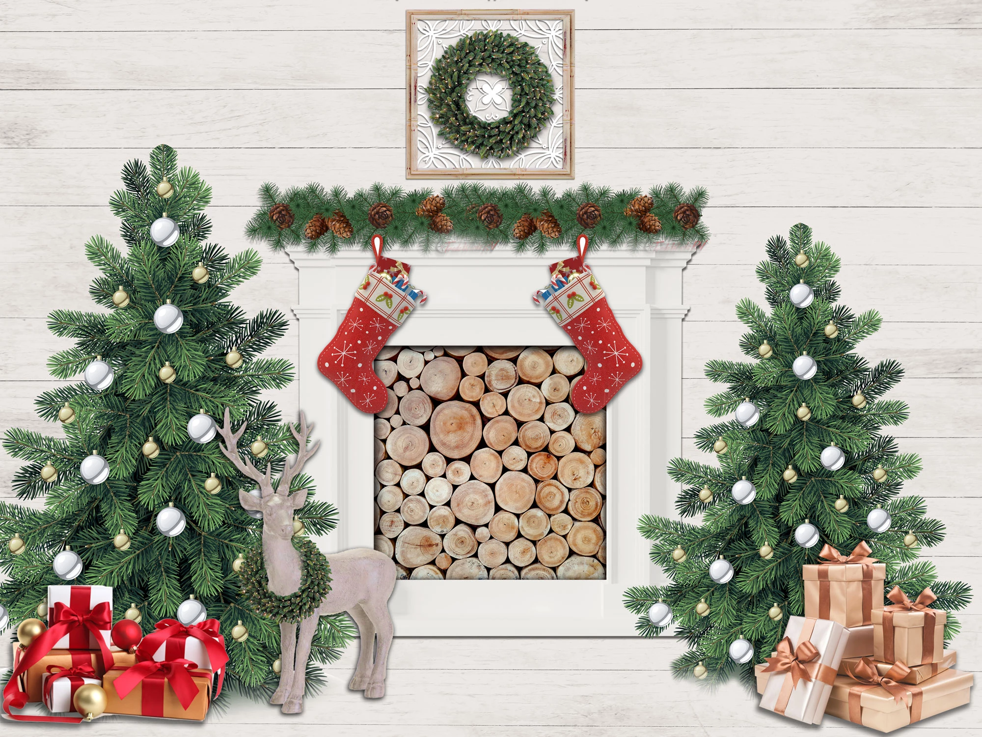 Kate Christmas Trees Gifts Room Backdrop Designed By Jerry_Sina -UK