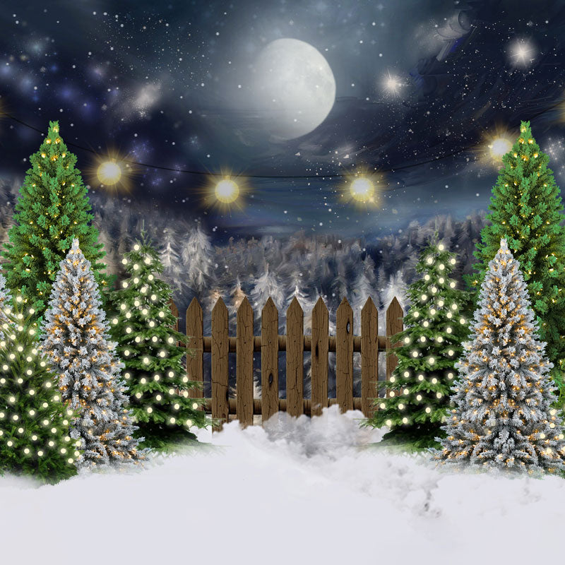 Kate Christmas Night Pine Trees Farm Winter Backdrop Designed By Jerry_Sina