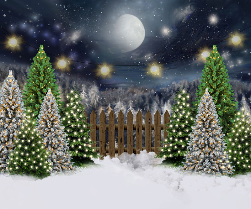 Kate Christmas Night Pine Trees Farm Winter Backdrop Designed By Jerry_Sina