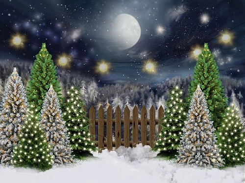 Kate Christmas Night Pine Trees Farm Winter Backdrop Designed By Jerry_Sina