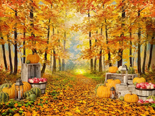 Kate Autumn Leaf Thanksgiving with Pumpkins Backdrop Designed By Jerry_Sina -UK
