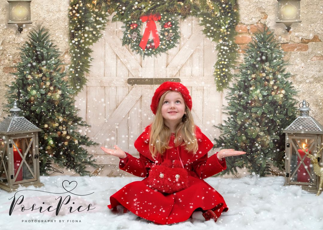 Kate Christmas Backdrop Brick Wall Door & Xmas Trees Designed By JS Photography -UK