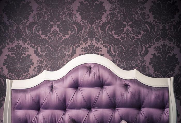 Kate White Purple Bed Tufted Headboard With Dark Pattern Printed Backdrop -UK
