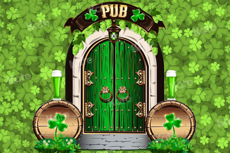 Kate St. Patrick's Day Shamrock Pub Door Backdrop for Photography -UK
