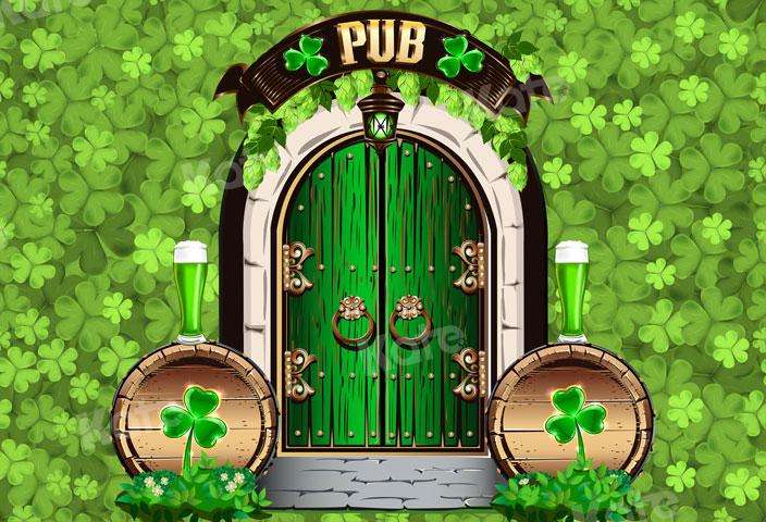 Kate St. Patrick's Day Shamrock Pub Door Backdrop for Photography -UK
