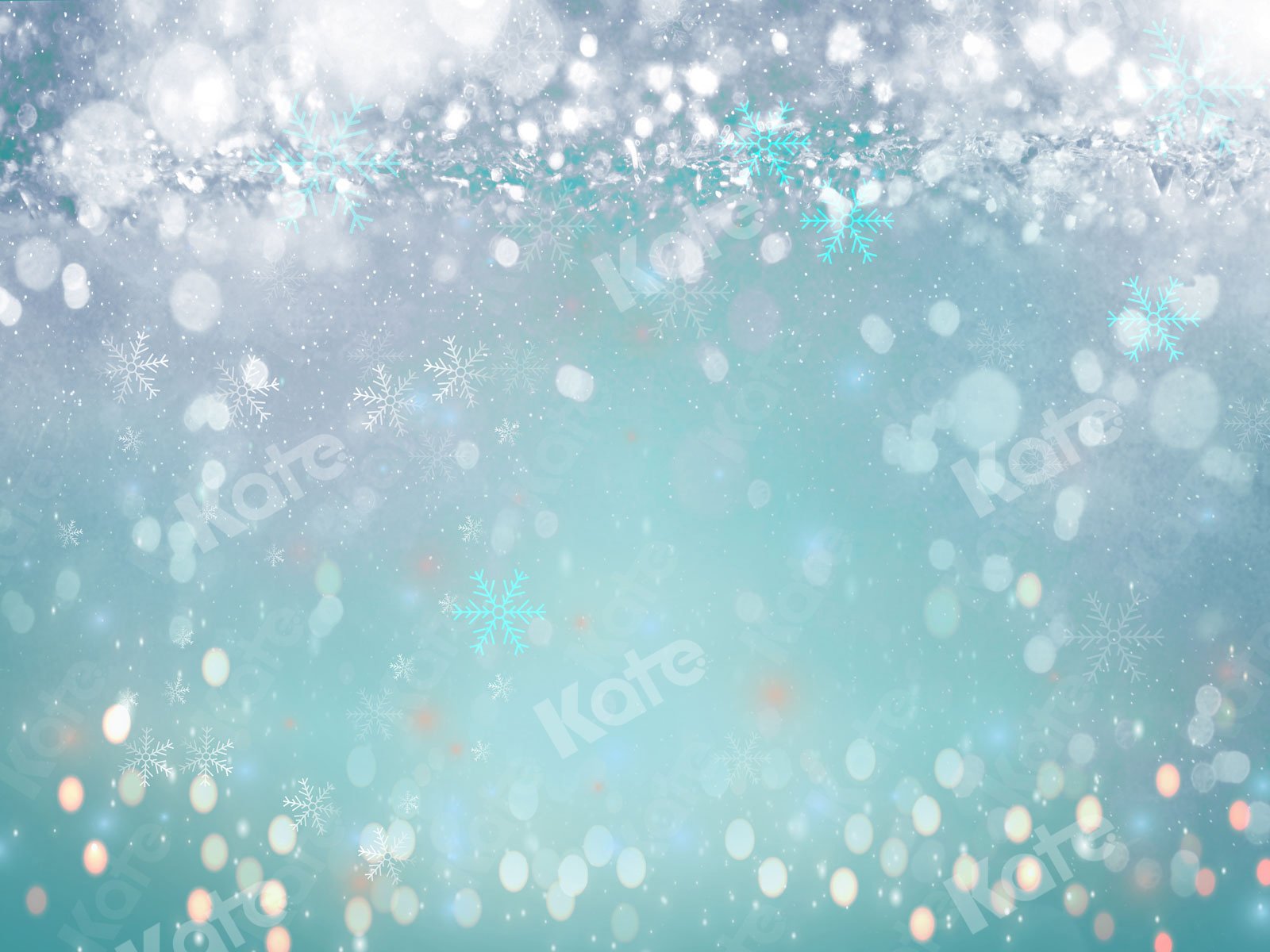 Kate Bokeh Backdrop Snowflake Light Blue Designed By JS Photography -UK