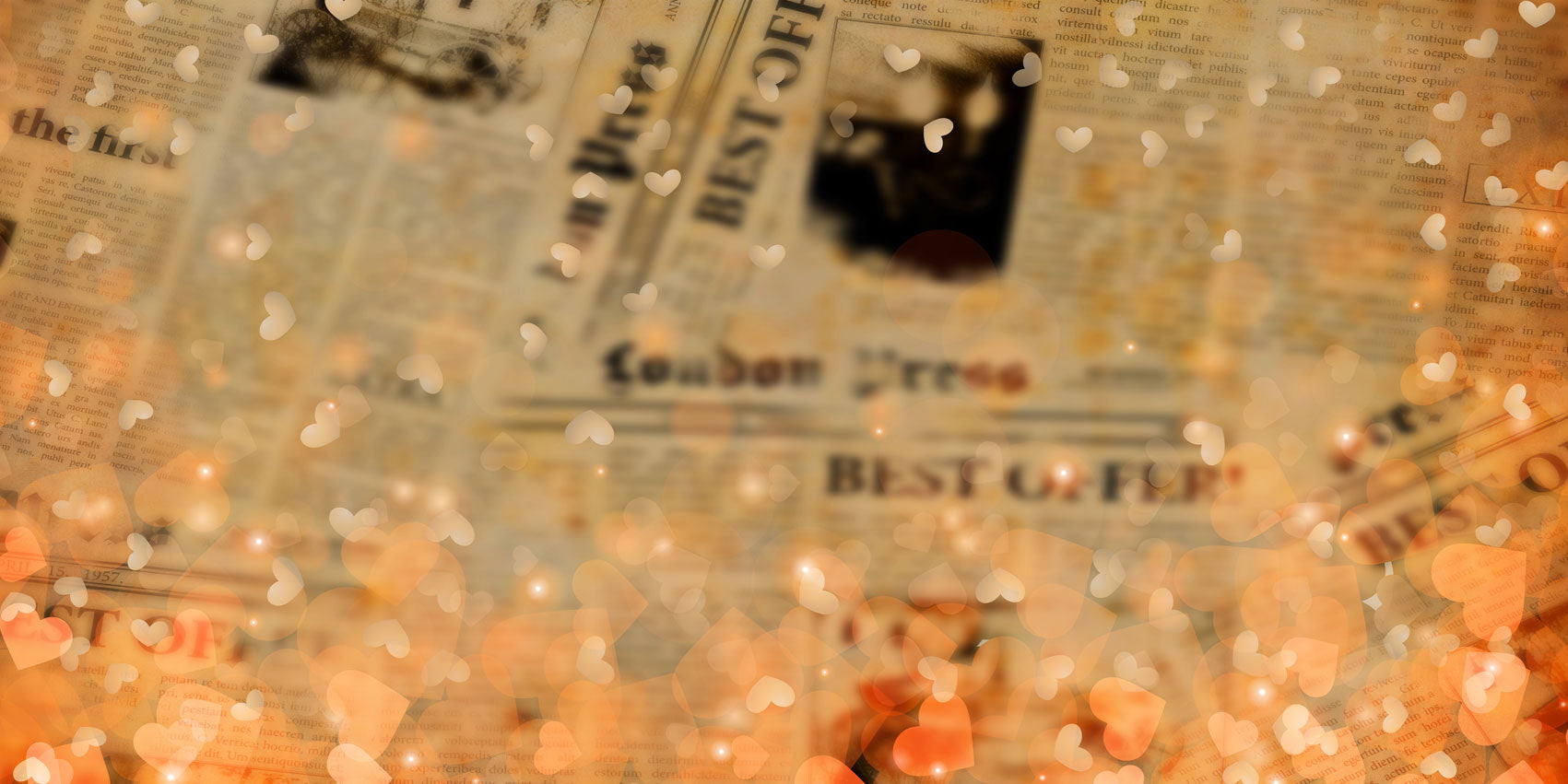 Kate Valentine's Day Glitter Heart Newspaper Backdrop for Photography Designed by JFCC -UK