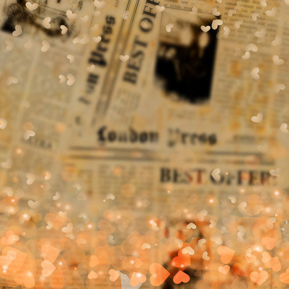 Kate Valentine's Day Glitter Heart Newspaper Backdrop for Photography Designed by JFCC -UK