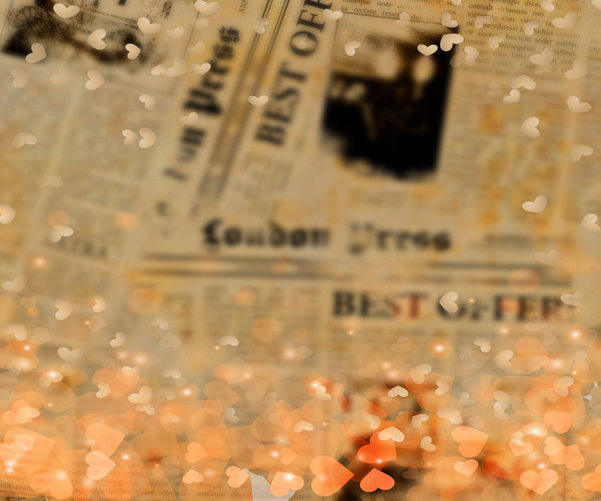 Kate Valentine's Day Glitter Heart Newspaper Backdrop for Photography Designed by JFCC -UK