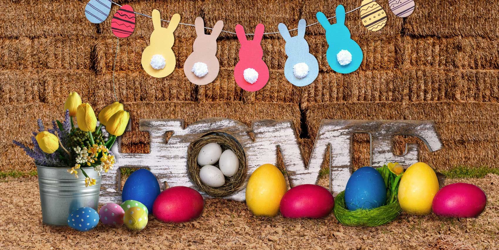 Kate Easter Colorful Eggs Haystack Decoration Backdrop -UK