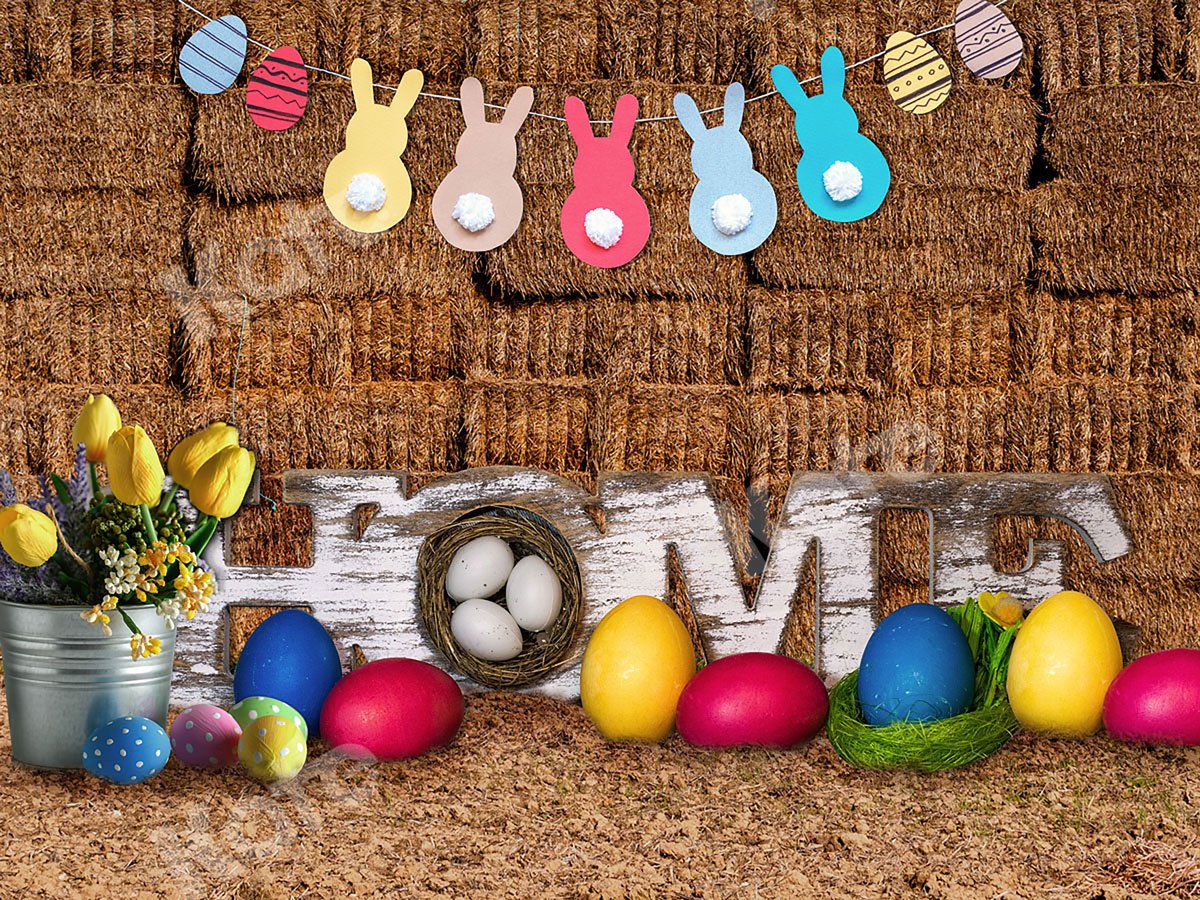 Kate Easter Colorful Eggs Haystack Decoration Backdrop -UK