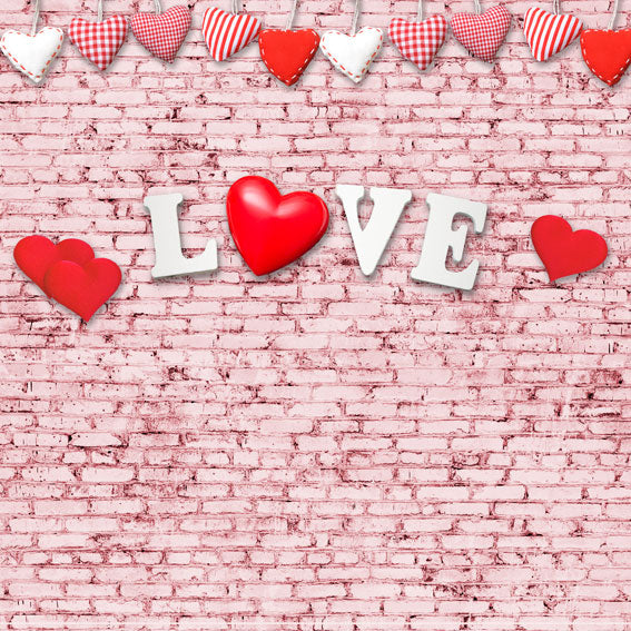 Kate Valentine's Day Pink Brick Wall Red Heart Backdrop -UK