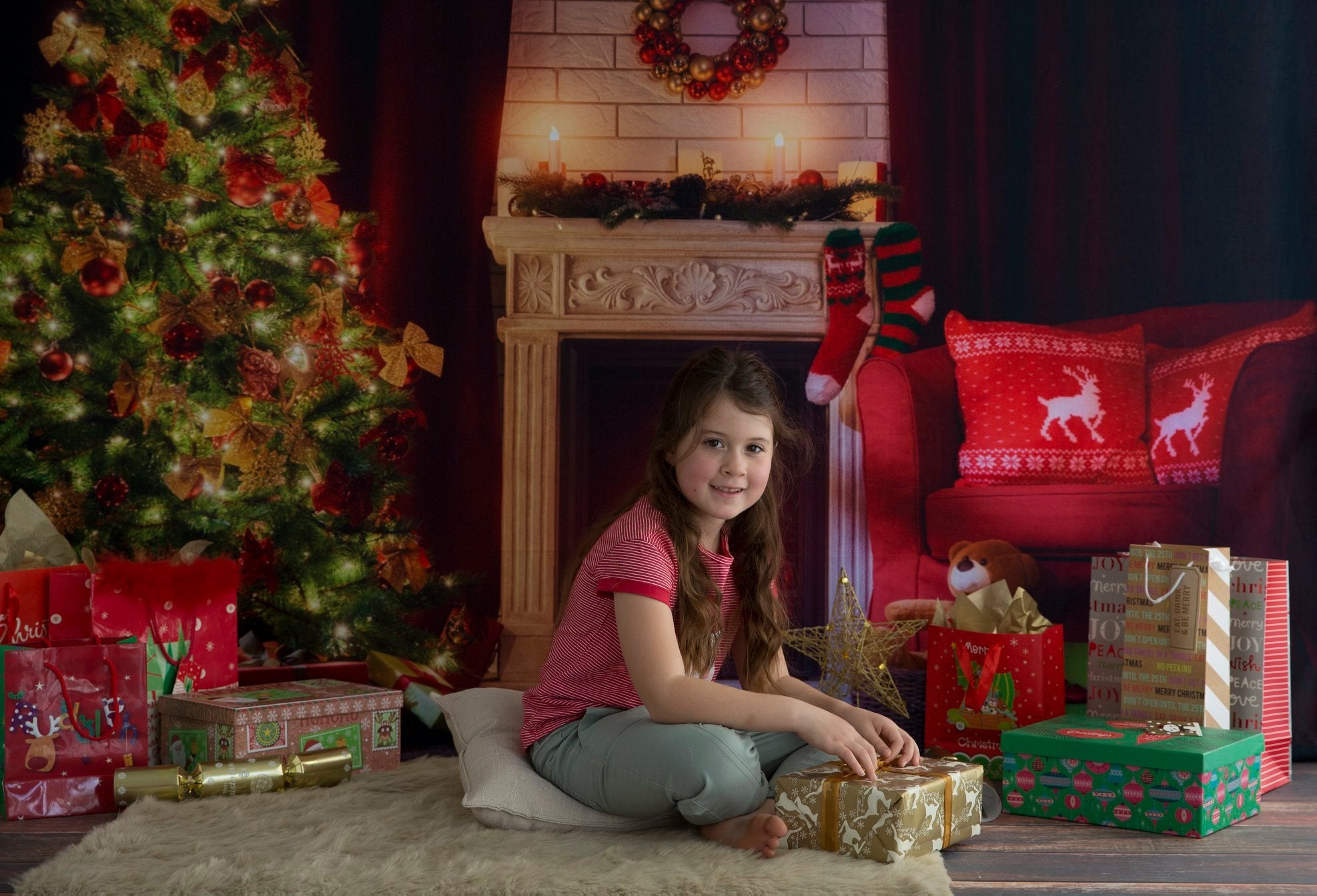 Kate Christmas Tree Fireplace Night Scene Backdrop for Photography - Kate backdrop UK