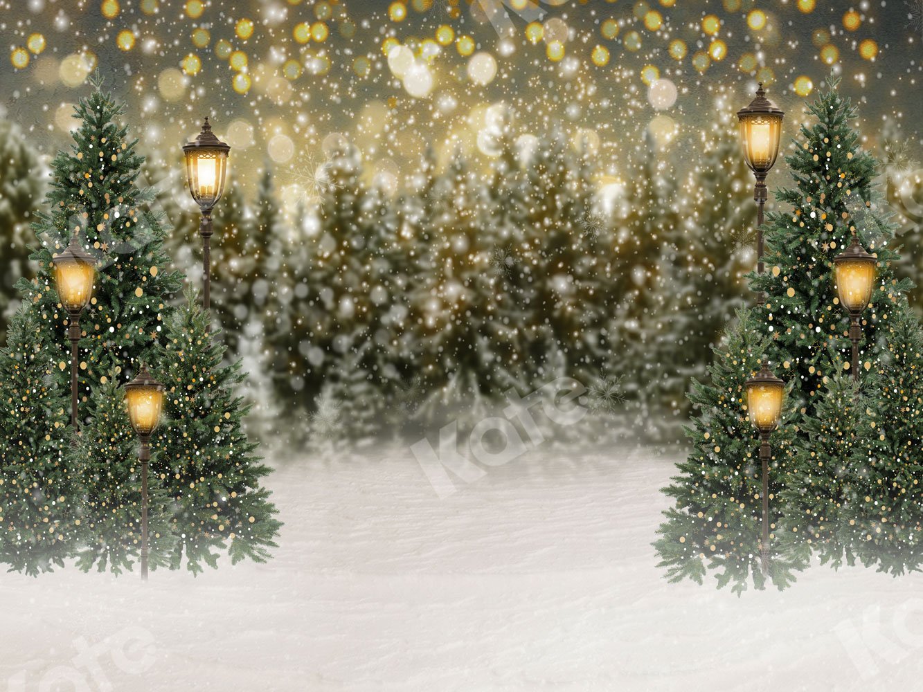 Kate Christmas Snow Forest Lights Backdrop for Photography -UK
