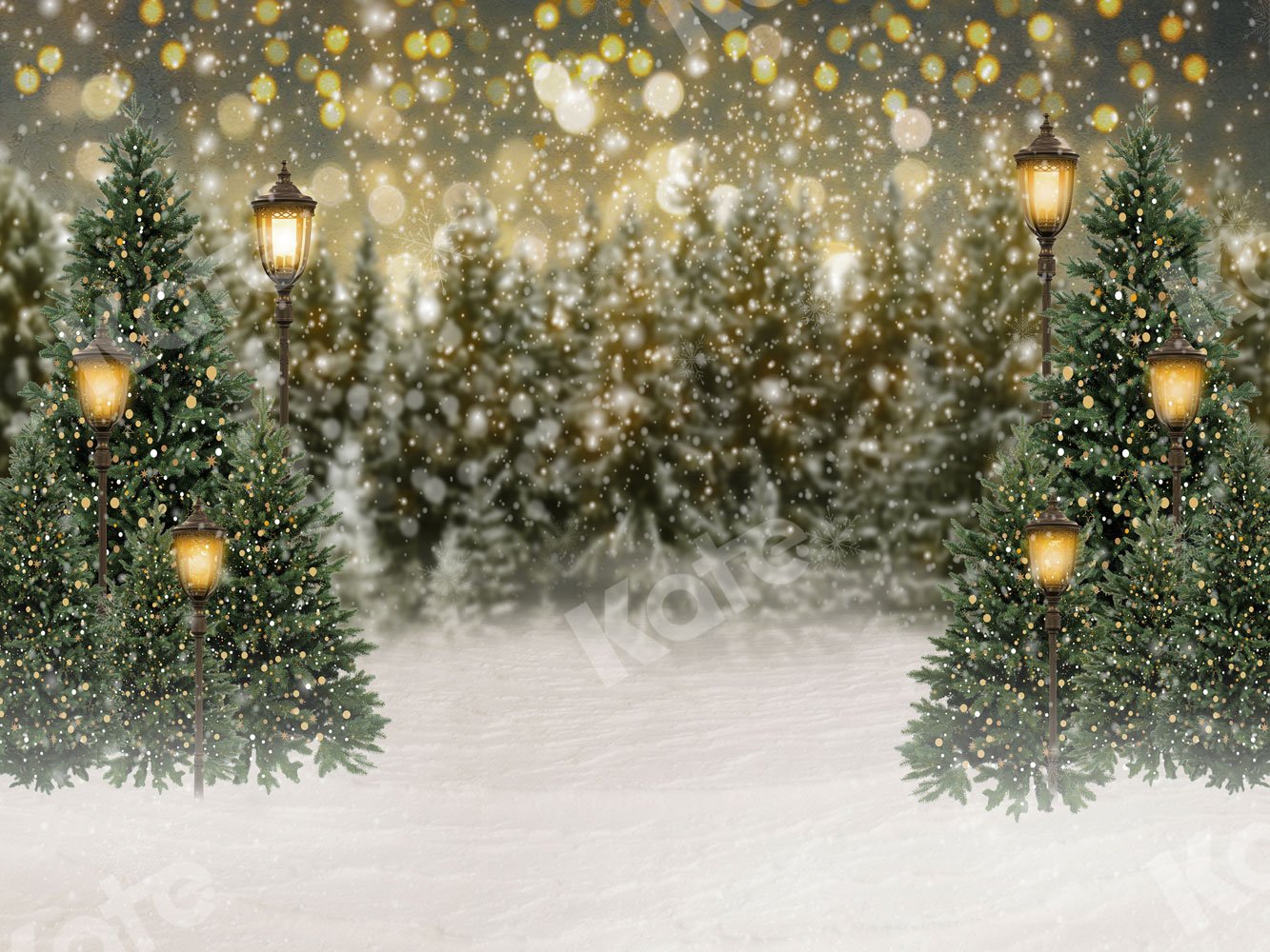 Kate Christmas Snow Forest Lights Backdrop for Photography