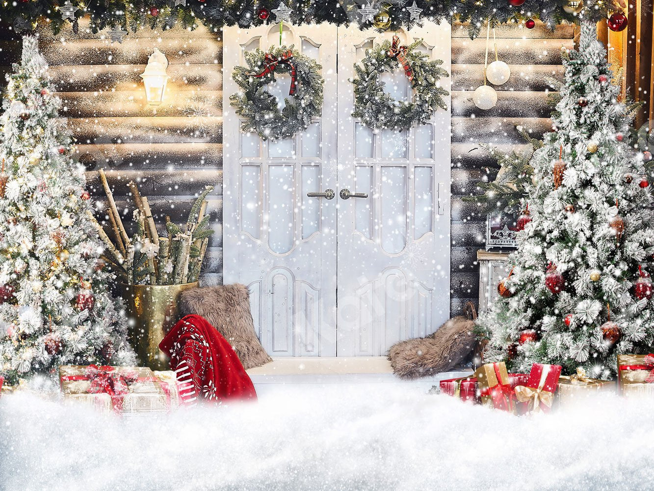 Kate Christmas Snow Front Door Backdrop for Photography -UK