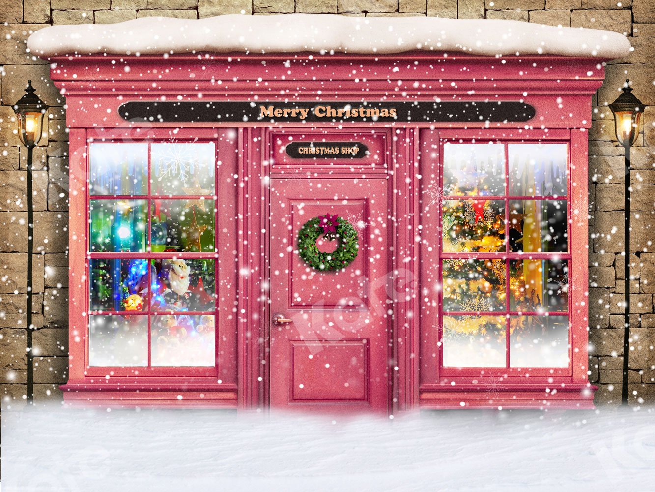 Kate Christmas Shop Snow Backdrop for Photography -UK