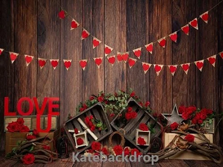 Valentine's Day Rose Wooden Backdrop