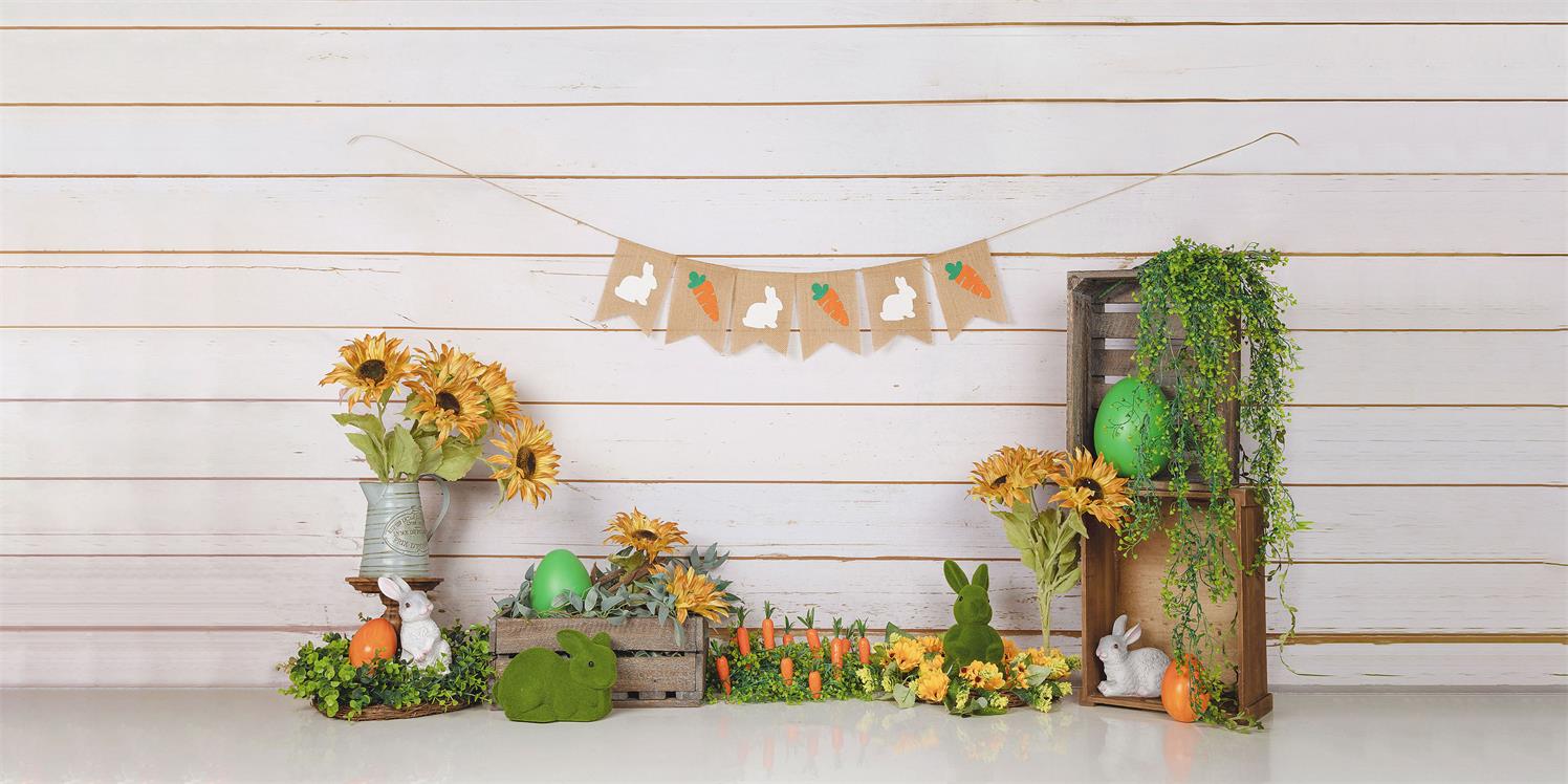 Kate Easter/Spring Sunflowers Carrots Rabbit Wood Wall Backdrop Designed by Jia Chan Photography -UK