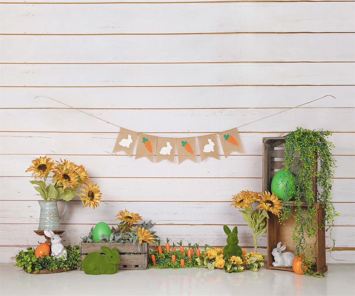 Kate Easter/Spring Sunflowers Carrots Rabbit Wood Wall Backdrop Designed by Jia Chan Photography -UK