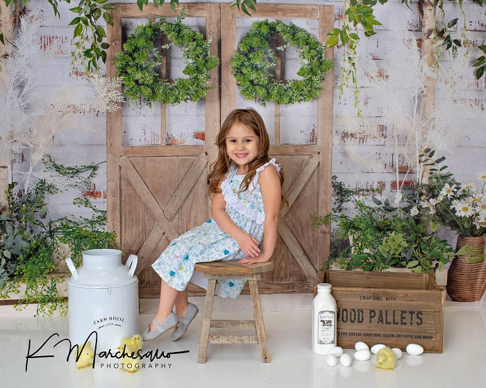 Kate Spring/Mother's day Green Plants Barn Door Backdrop Designed by Jia Chan Photography -UK