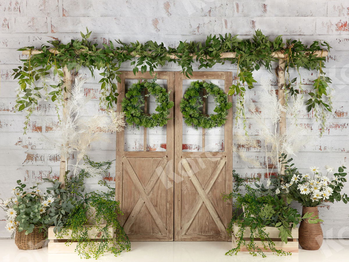 Spring Green Plants Barn Door Backdrop