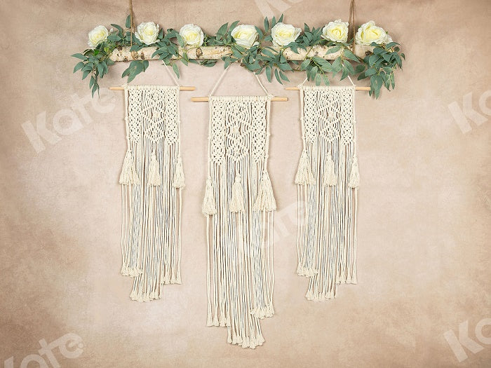 Kate Spring Macrame Boho Floral Beige Backdrop Designed by Jia Chan Photography -UK