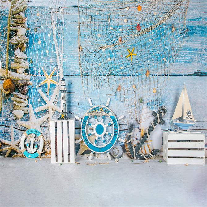 Kate Blue Wood Sailboat Summer Backdrop Designed by Jia Chan Photography -UK