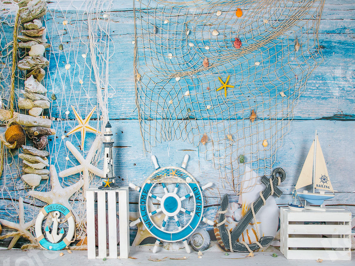 Kate Blue Wood Sailboat Summer Backdrop Designed by Jia Chan Photography -UK