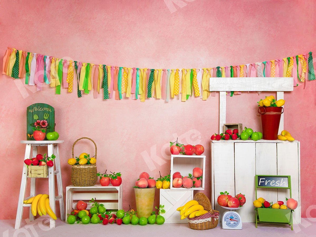 Kate Apple Lemon Peach Fruit Stand Red Backdrop Designed by Jia Chan Photography -UK
