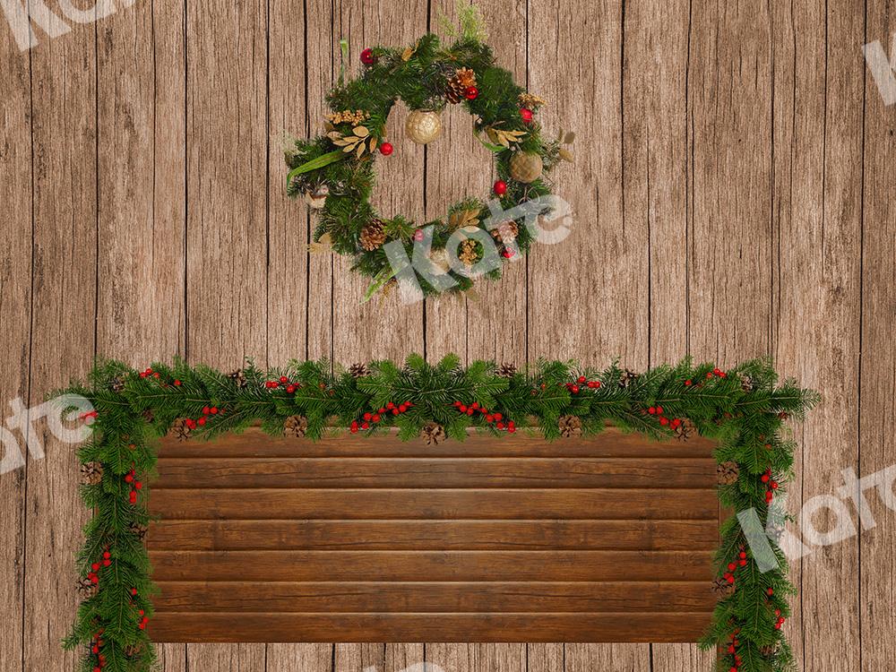 Kate Xmas Backdrop Wood with Christmas Wreaths Designed by Emetselch -UK