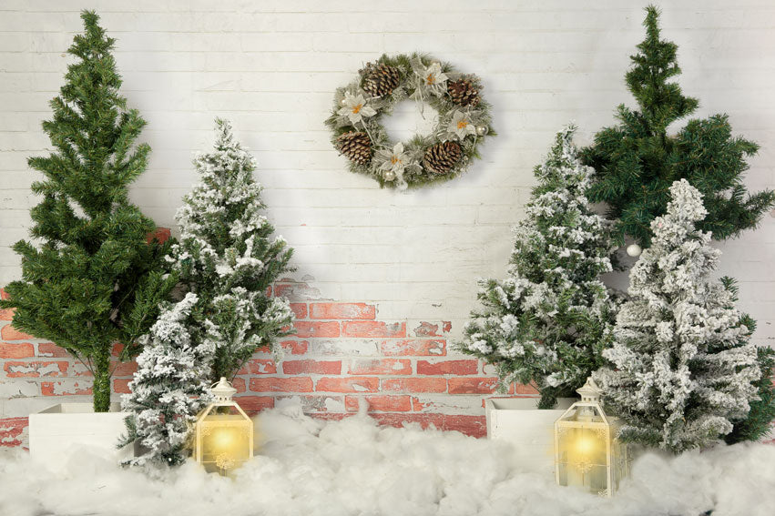 Kate Christmas Tree Backdrop Lights Brick Wall Designed by Emetselch -UK