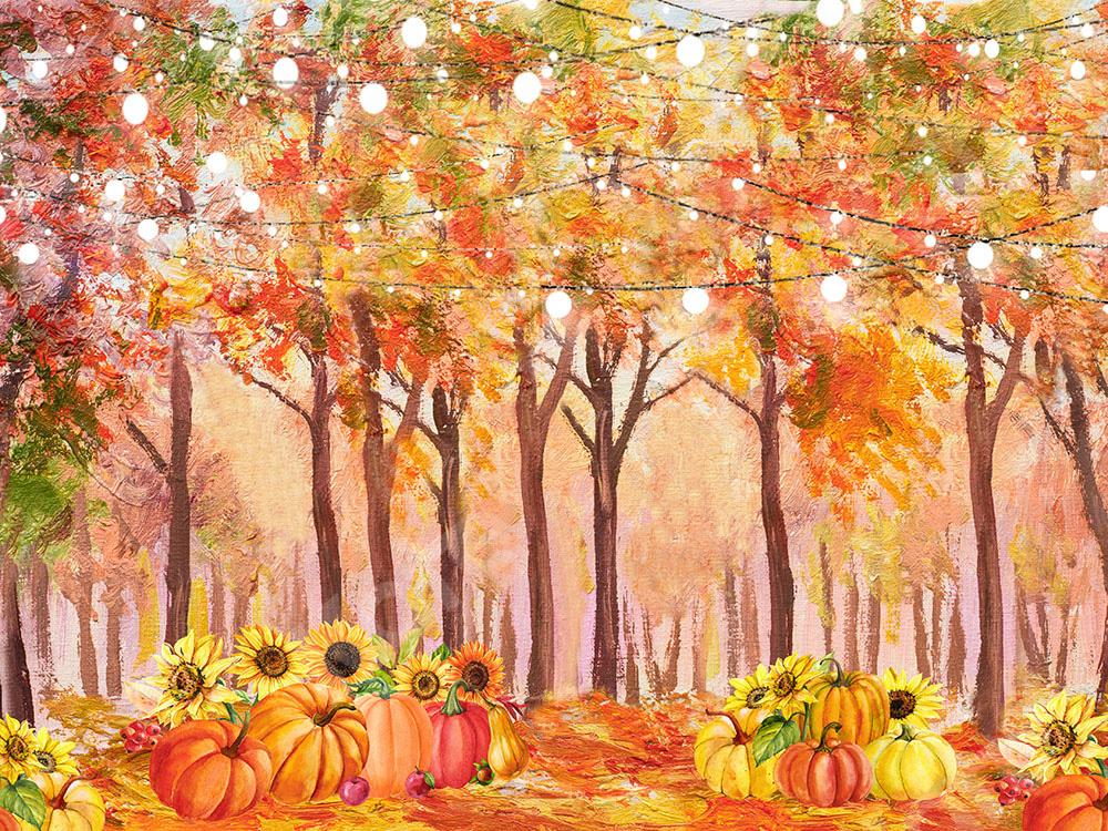 Kate Fall Forest Backdrop Pumpkins Lights Watercolor Designed by GQ -UK